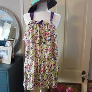 Tiered Ruffle Abstract Boho Floral Sundress, L